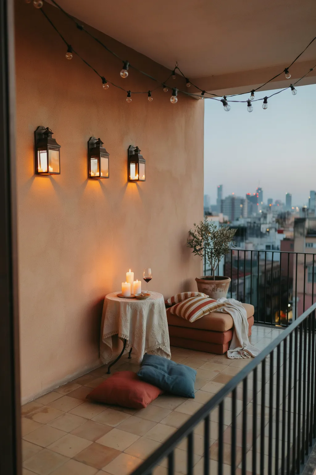 Romantic Balcony Glow With Lanterns