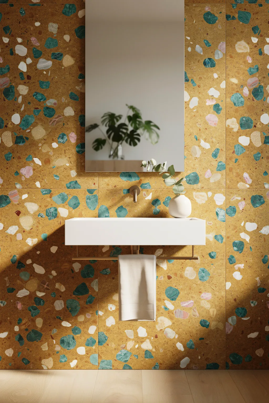 Bold Terrazzo Feature Wall Behind the Sink