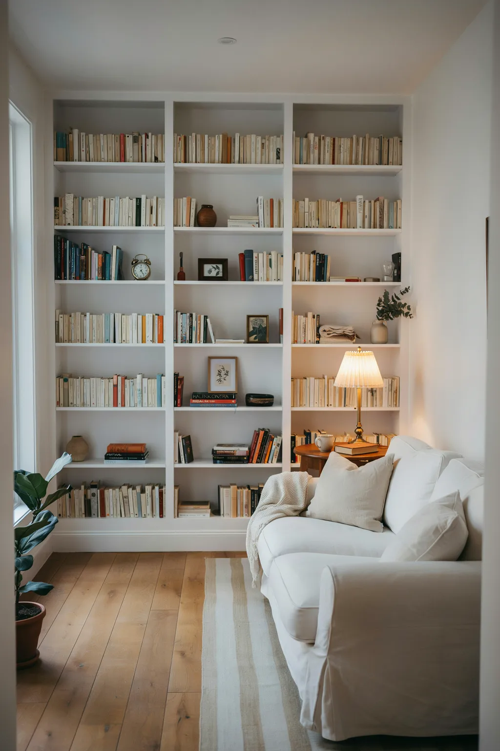 White Built-In Bookshelves for Small Rooms