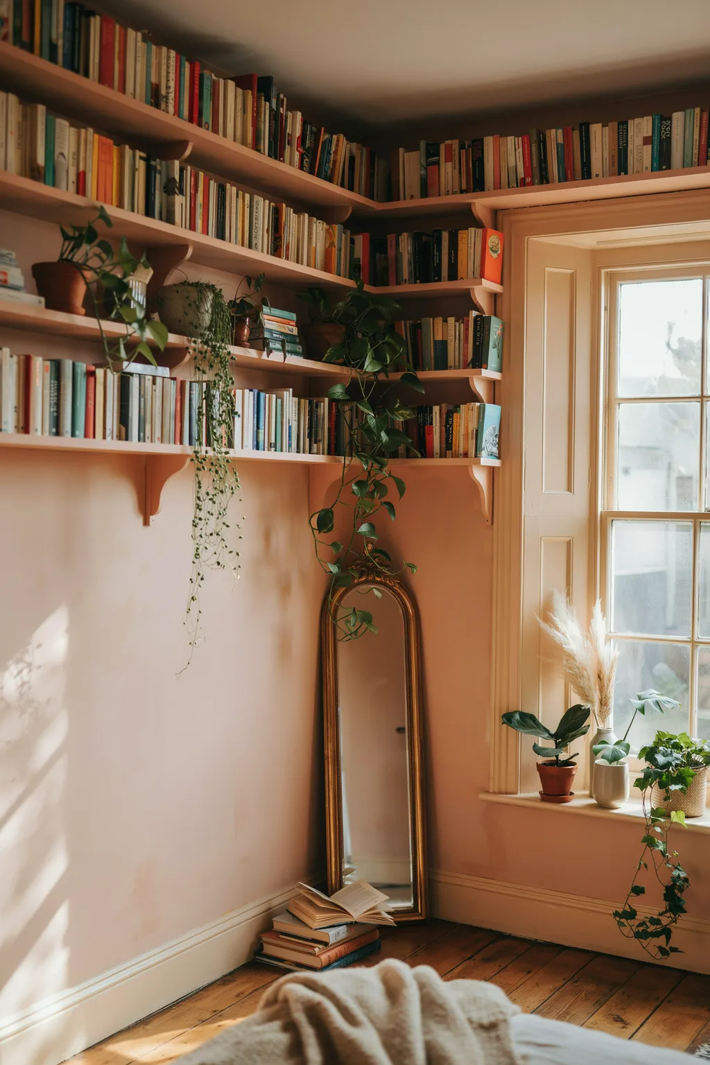 Run Bookshelves Around the Ceiling