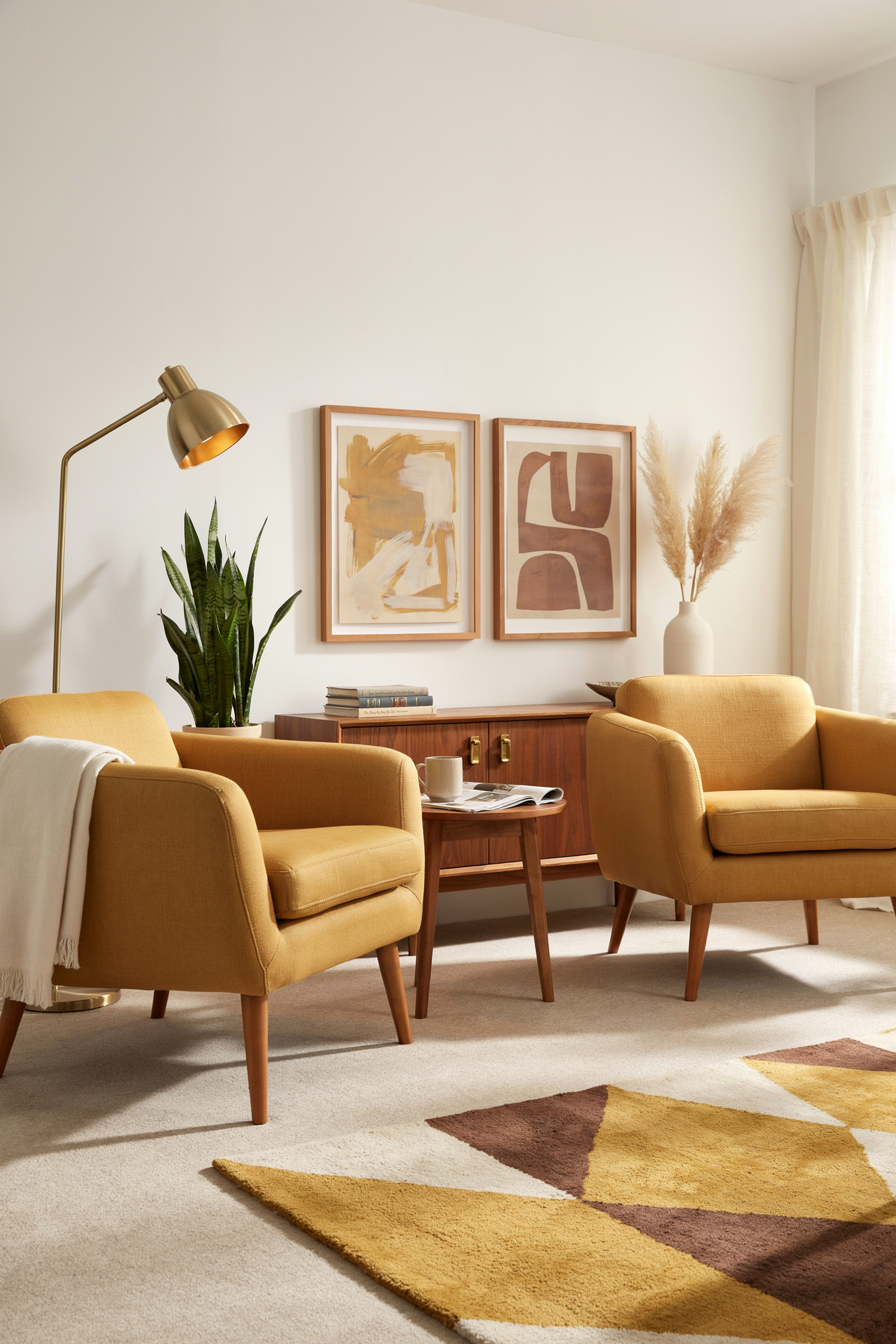 Mid-Century Mustard Armchairs Living Room