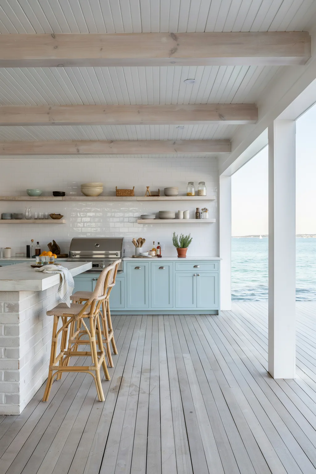 Coastal Outdoor Kitchen With Aqua Cabinets