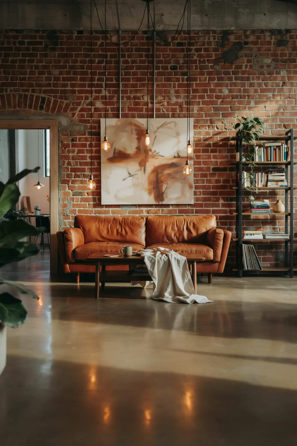Industrial Small Living Room With Tall Shelves