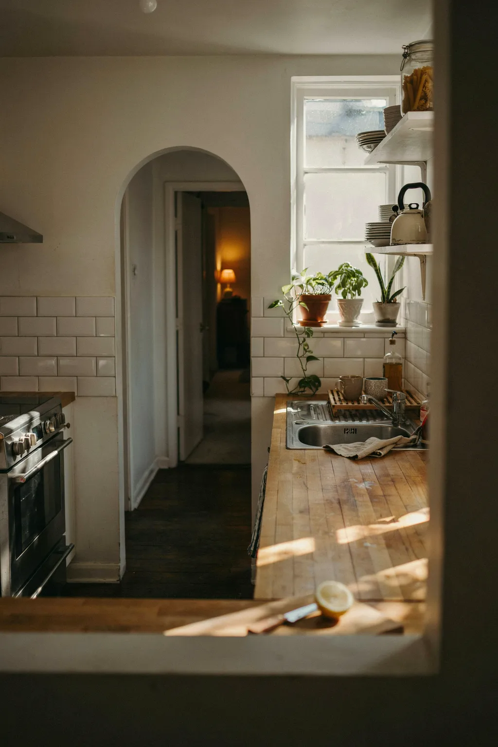 Butcher Block Worktop Galley Kitchen