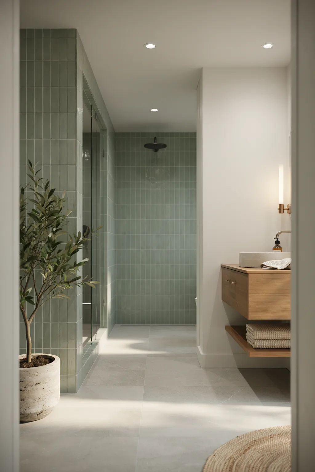 Soft Green Square Tiles for a Spa Bath