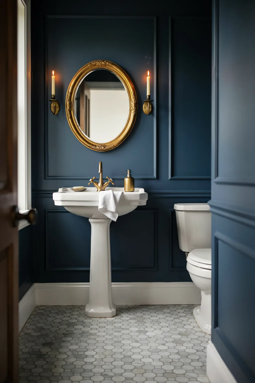 Classic Pedestal Sink Powder Room in Blue