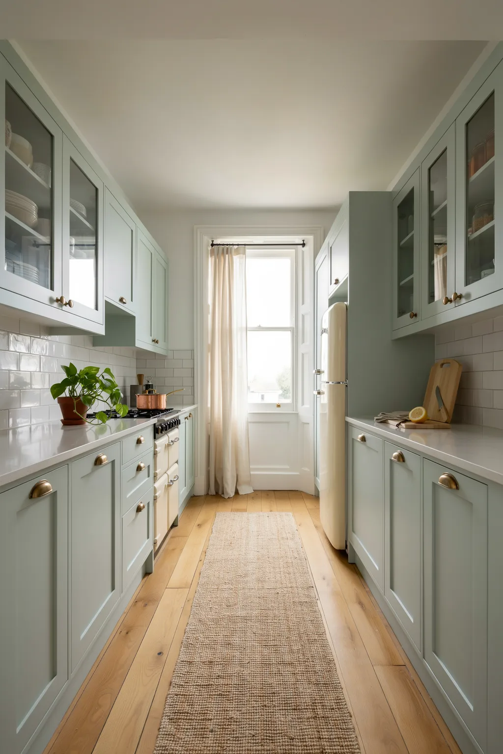 Bright Sage Galley Kitchen