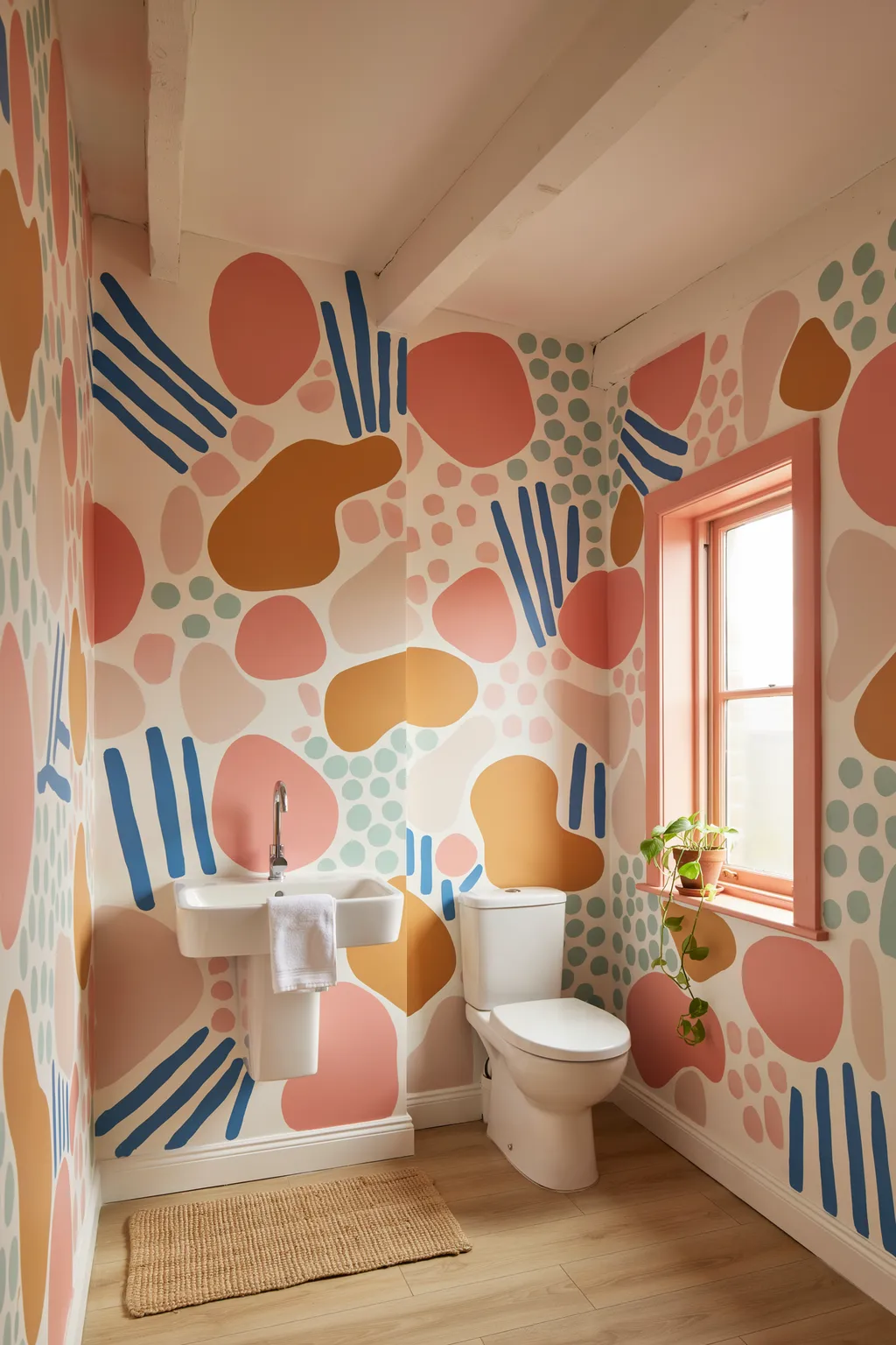 Hand-Painted Abstract Mural Bathroom