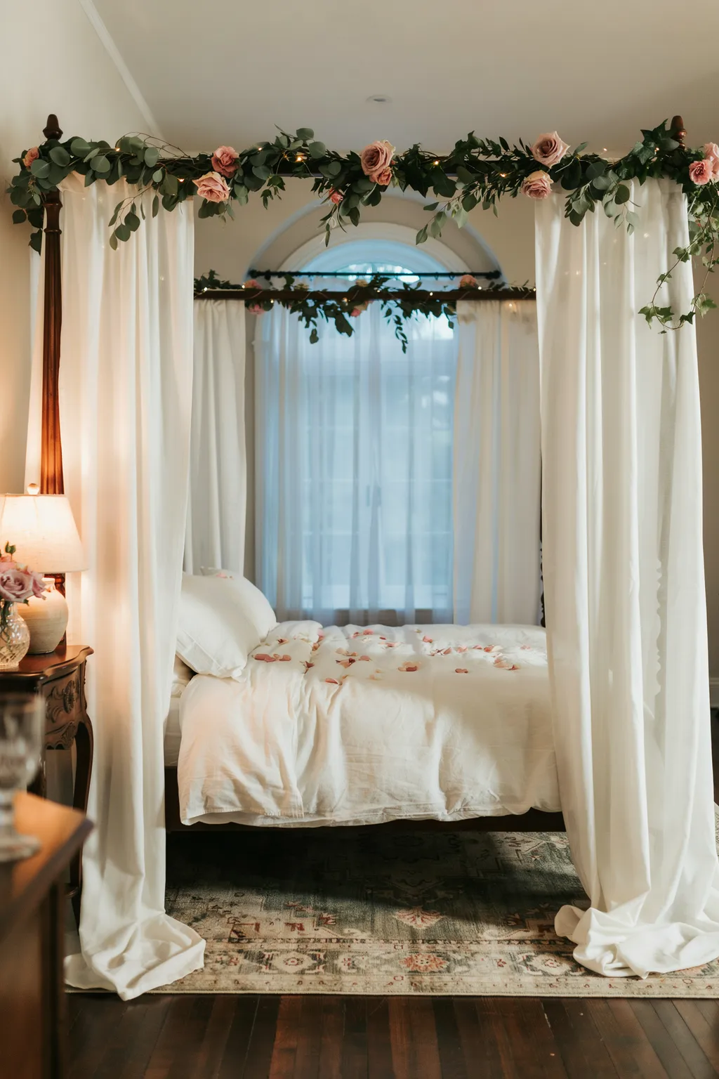 Floral Garland Canopy Romantic Bedroom Idea