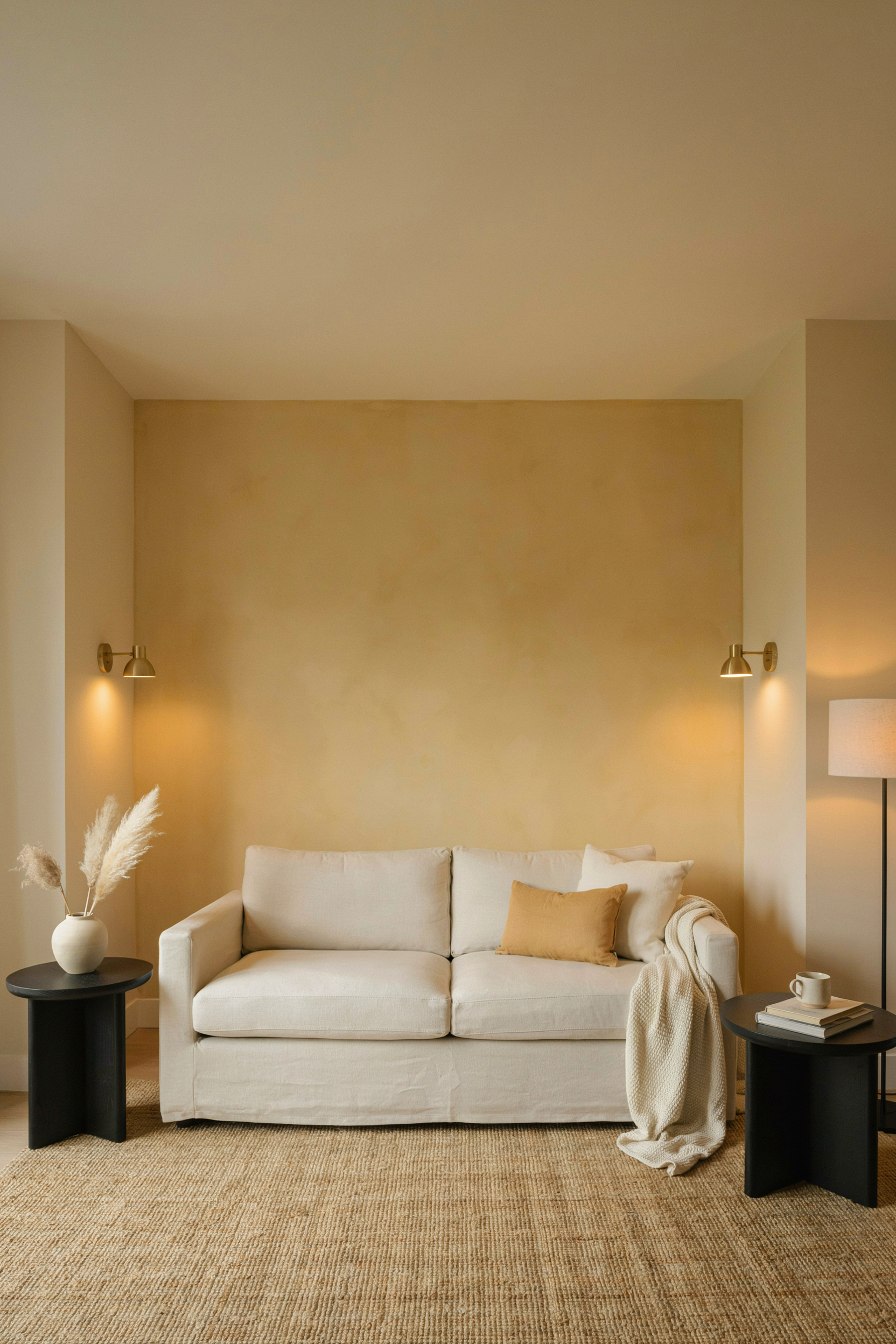 Yellow Accent Wall Behind The Sofa