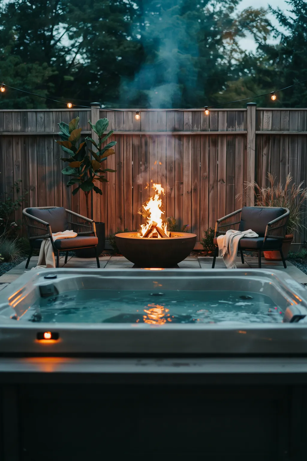 Fire Pit Beside The Spa For Fall Nights