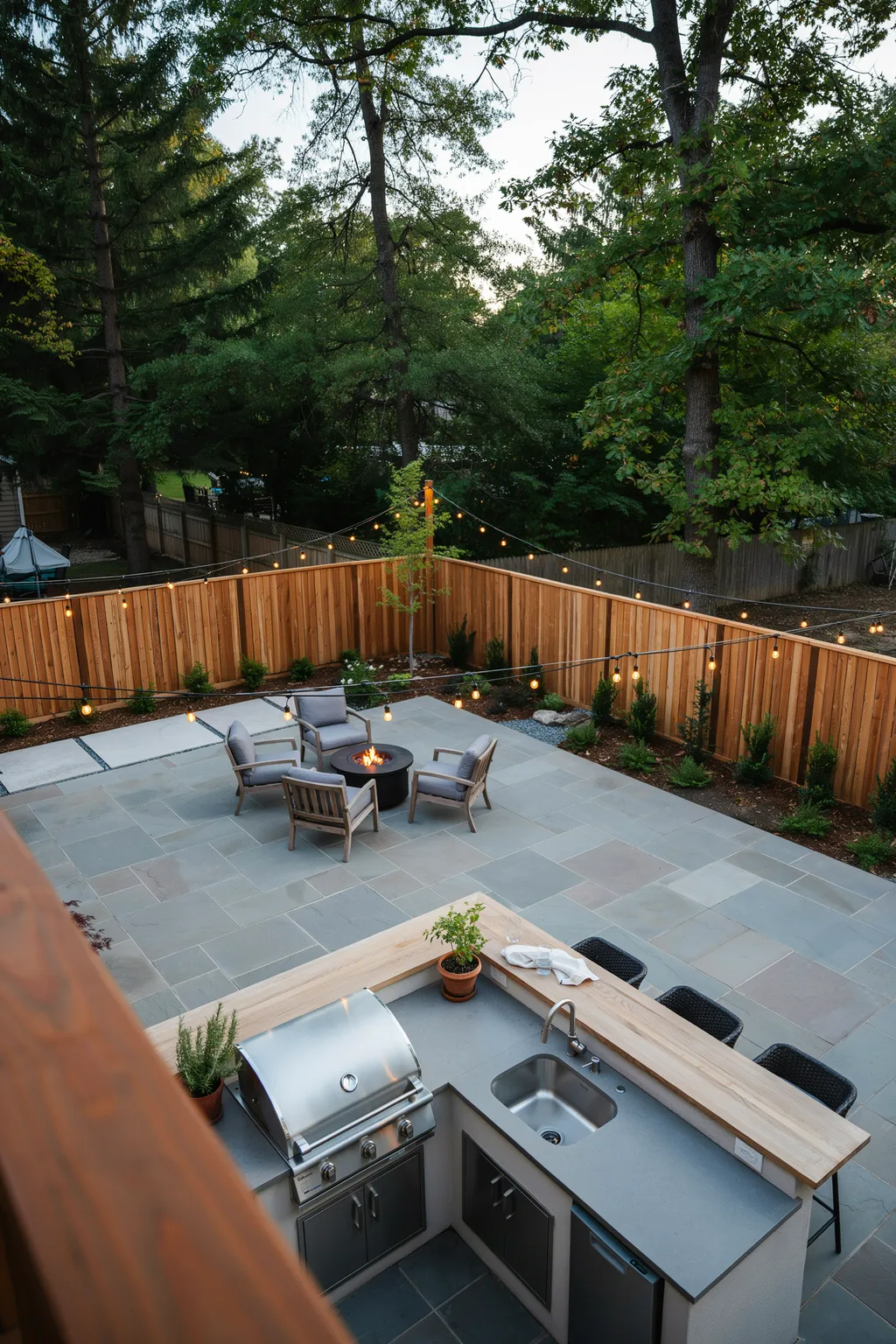 Outdoor Kitchen With Fire Pit Lounge