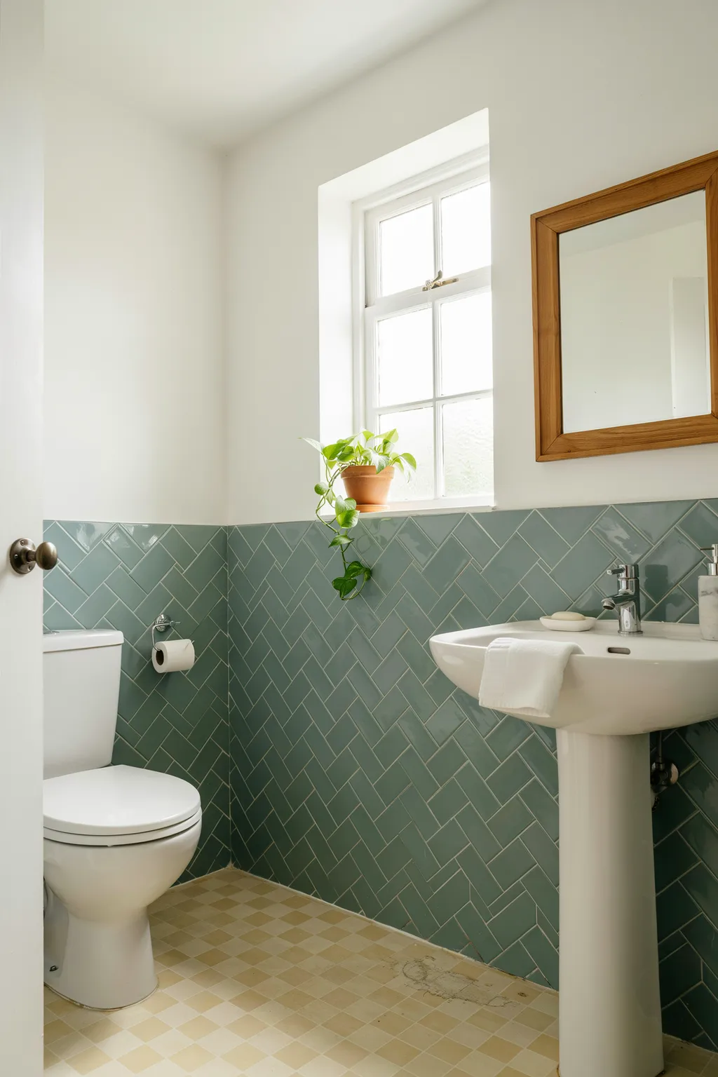Green Chevron Half-Wall Tile Upgrade