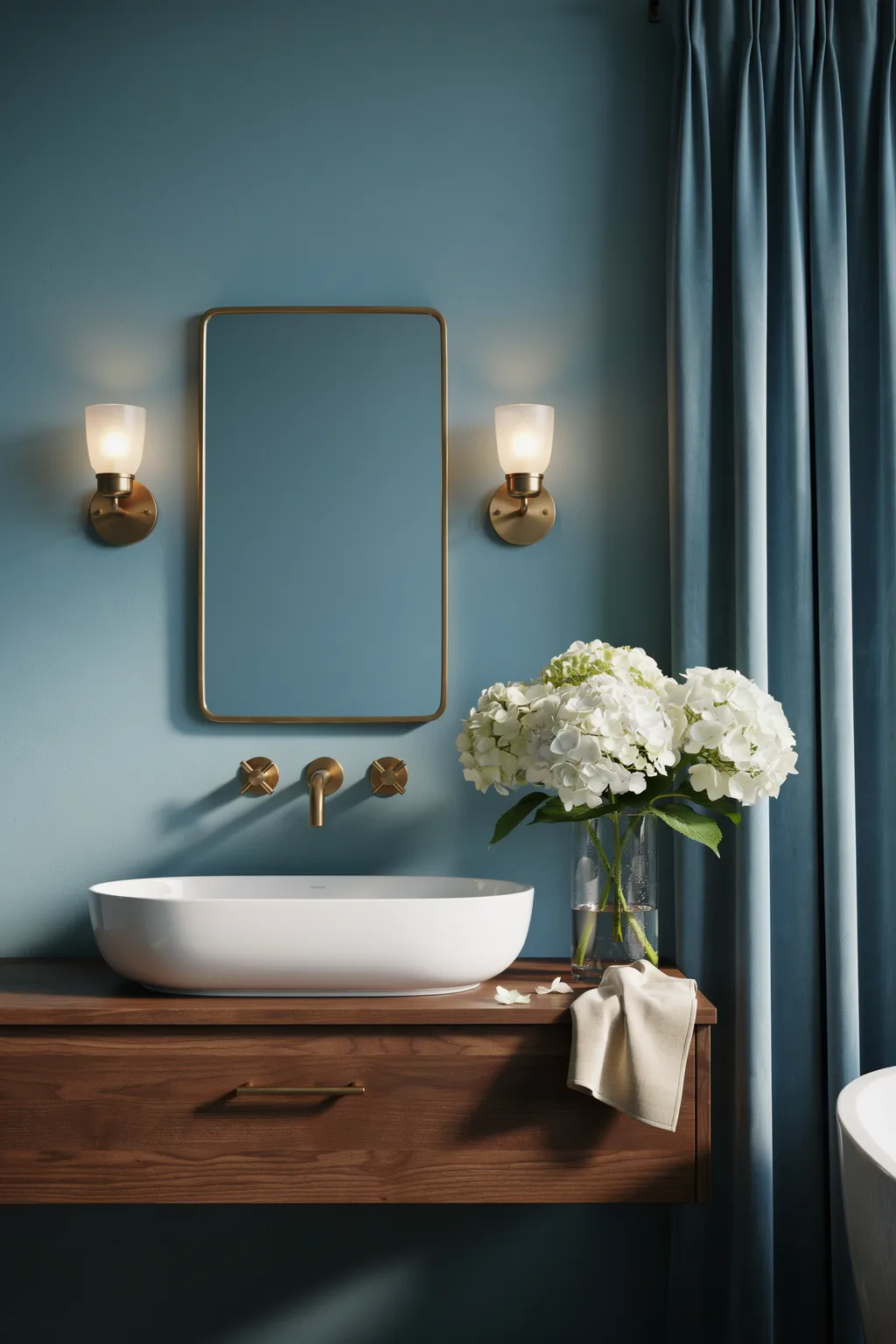Wall-Mounted Brass Faucet Over a Vessel Sink