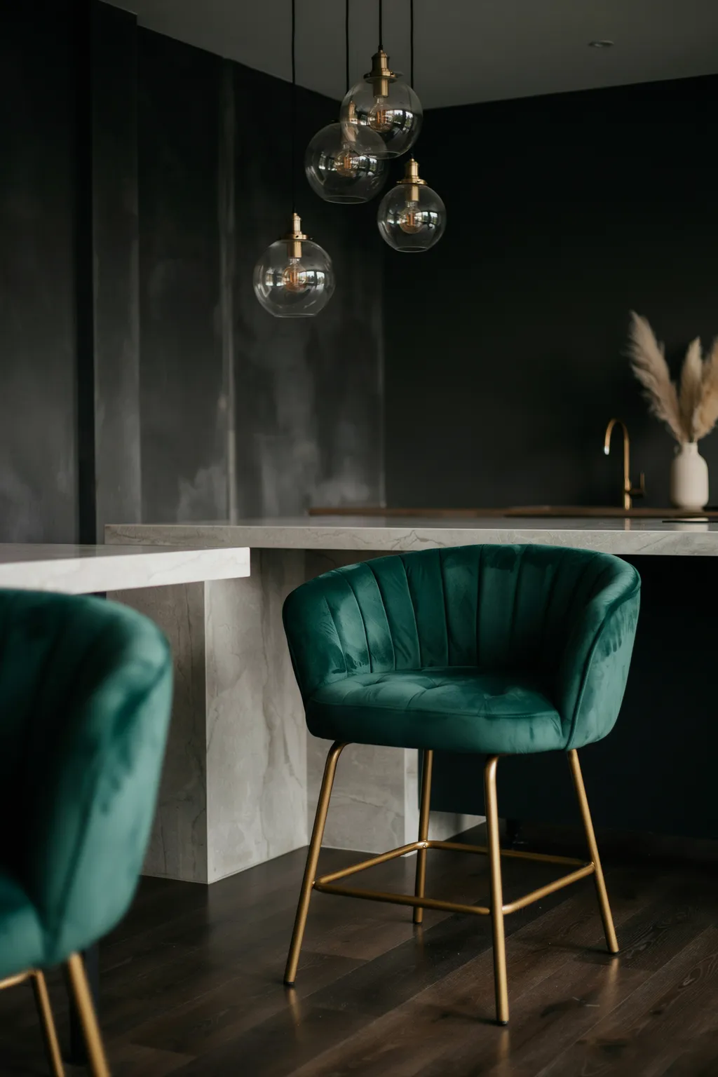 Emerald Velvet Stools For A Glam Kitchen