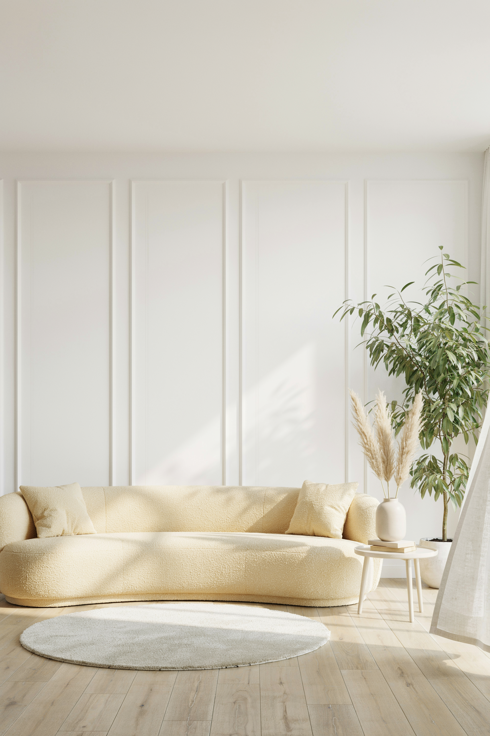 White And Pale Yellow Living Room