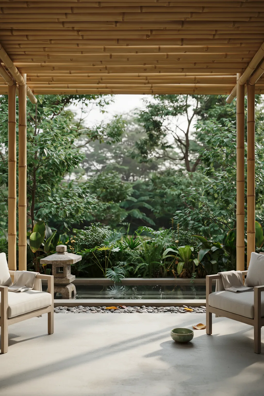 Zen Balcony Escape With Water and Stone