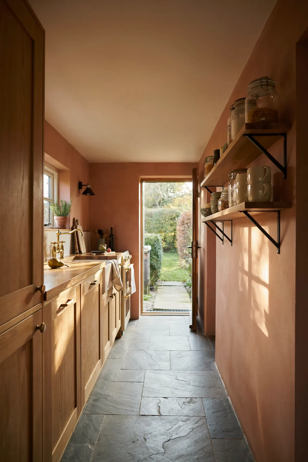 Open Shelving Kitchen With Garden Door
