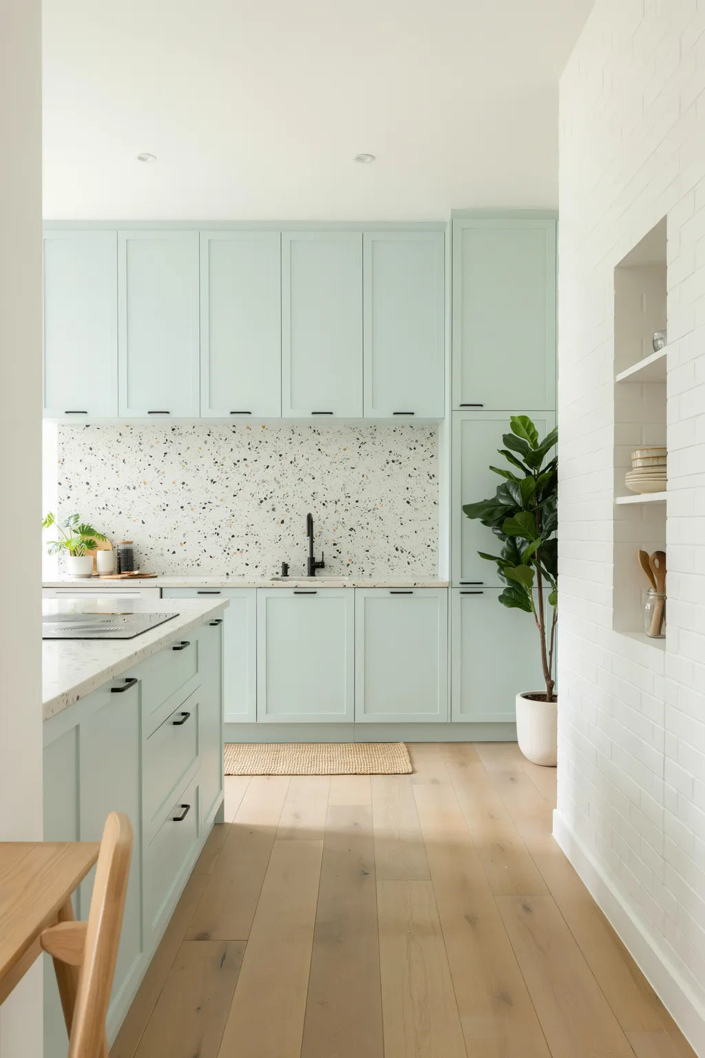 Mint Green Kitchen With Terrazzo
