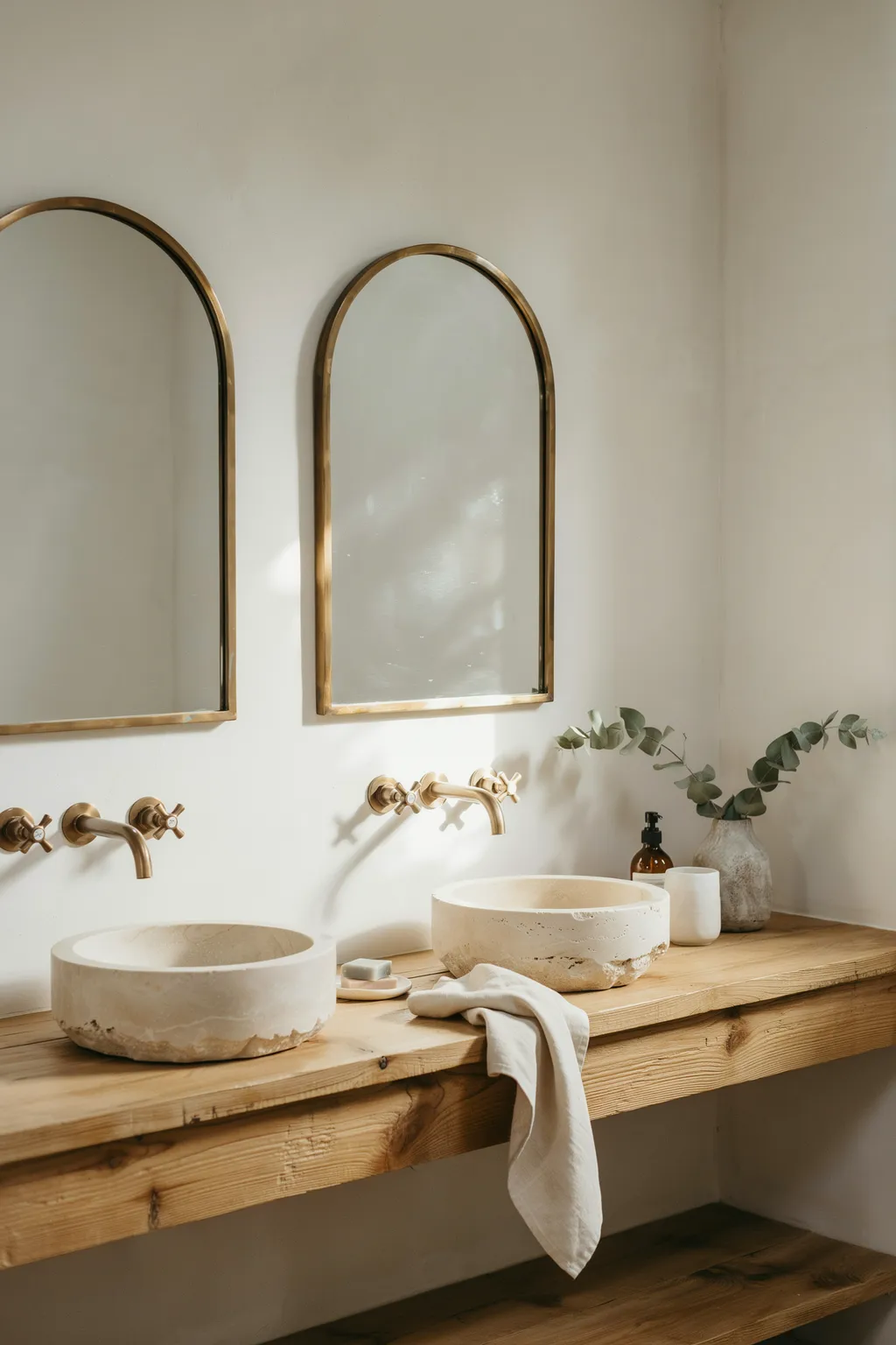 Aged Brass And Rough Stone Basins