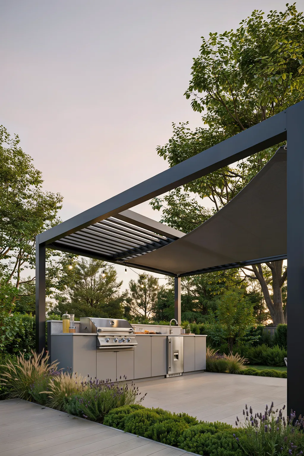 Covered Outdoor Kitchen With Retractable Roof