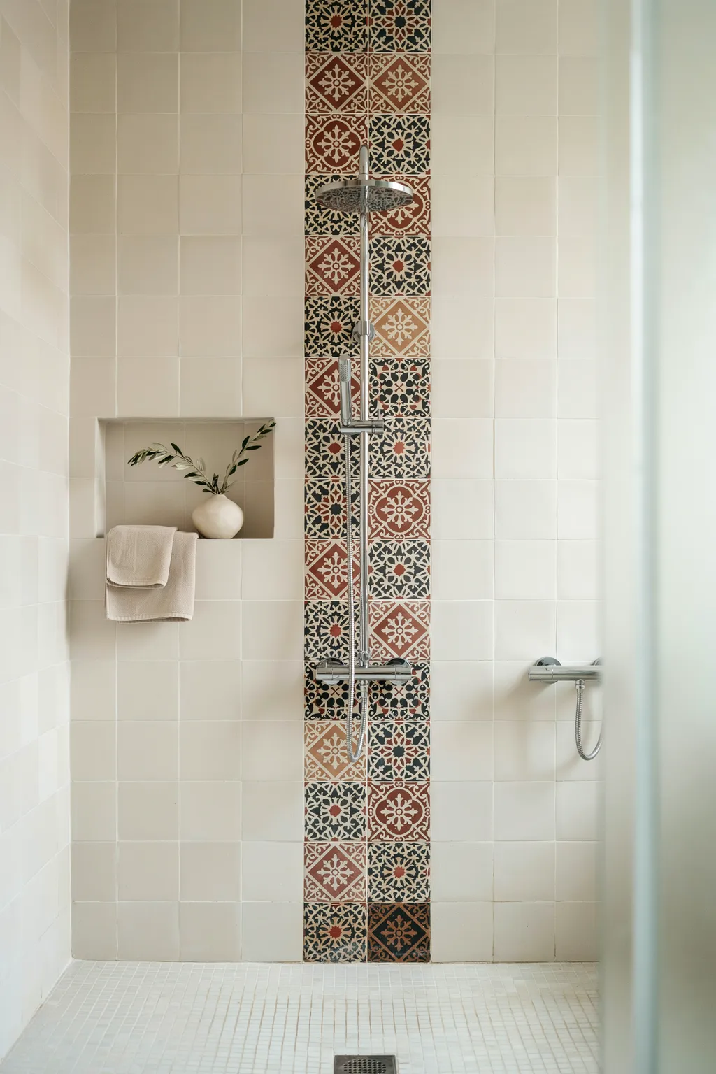 Moroccan Tile Strip in a White Shower