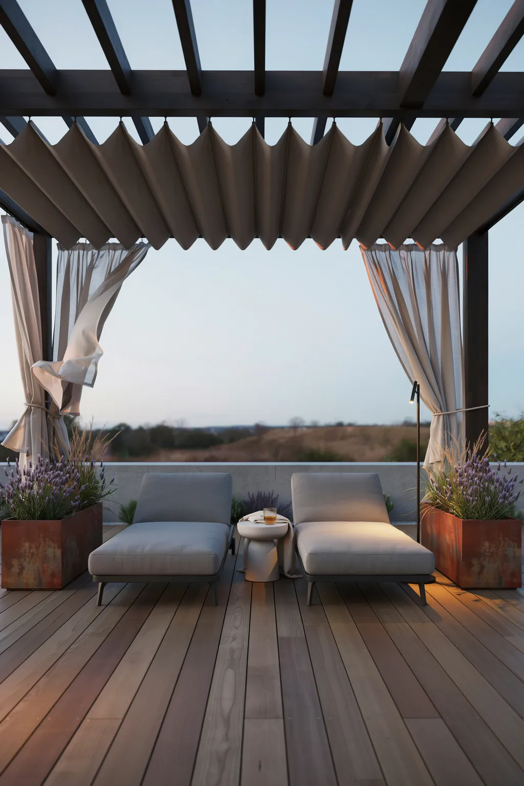 Retractable Canopy Pergola With Chaise Loungers