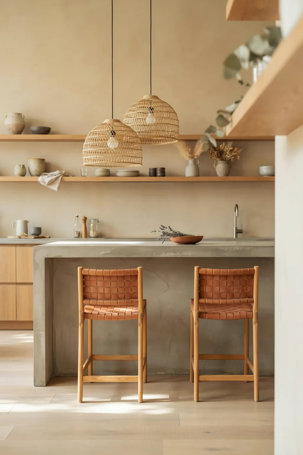 Woven Leather Strap Stools For Boho Kitchens