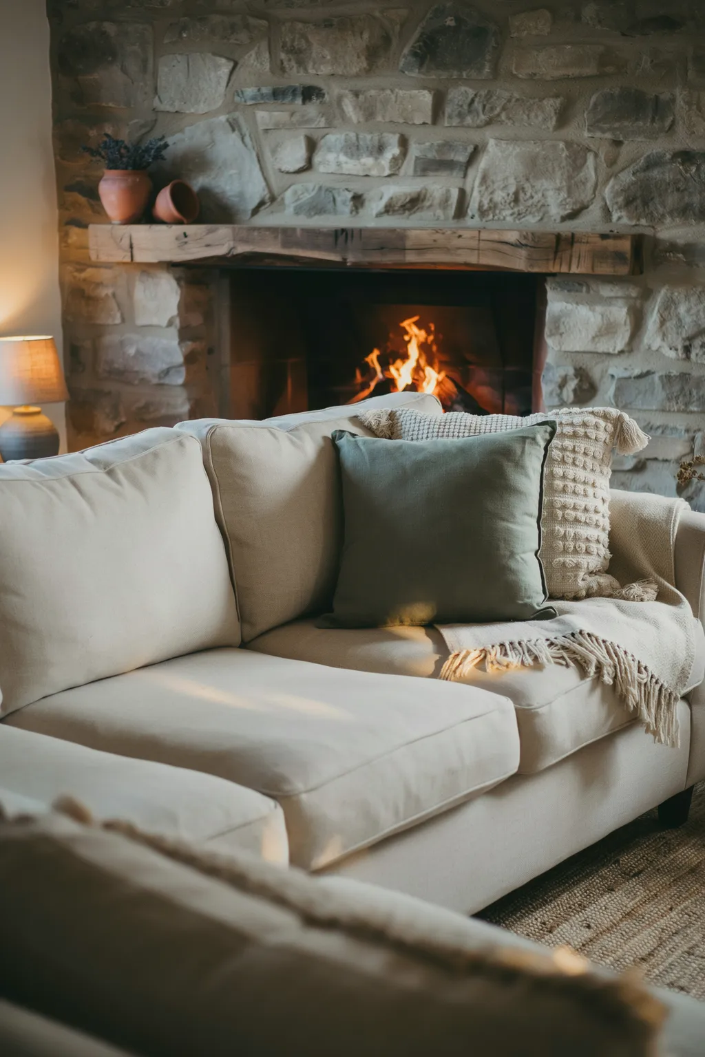 Layer Textured Cushions by the Fire