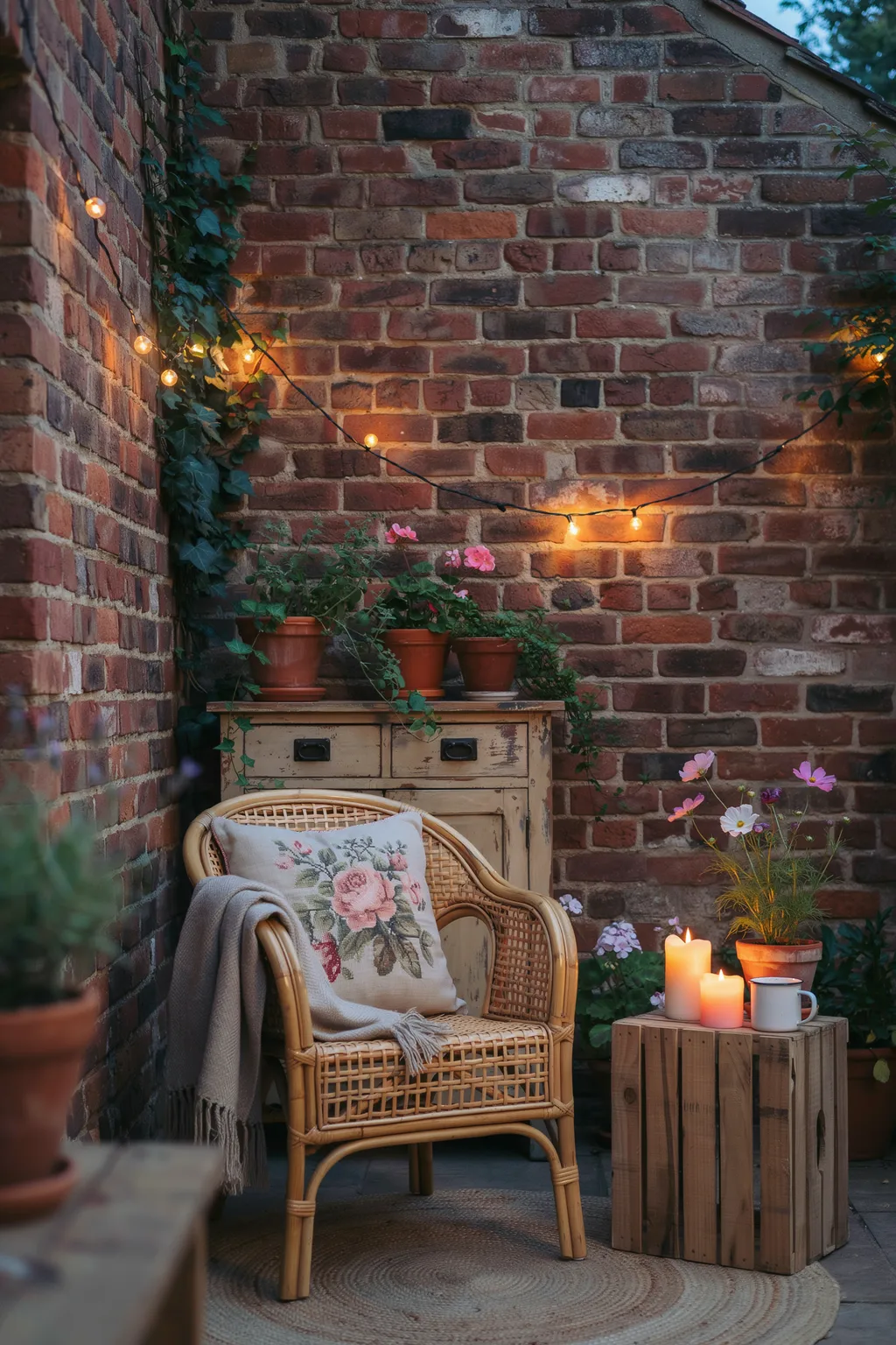 Vintage Cabinet Brick Patio Nook