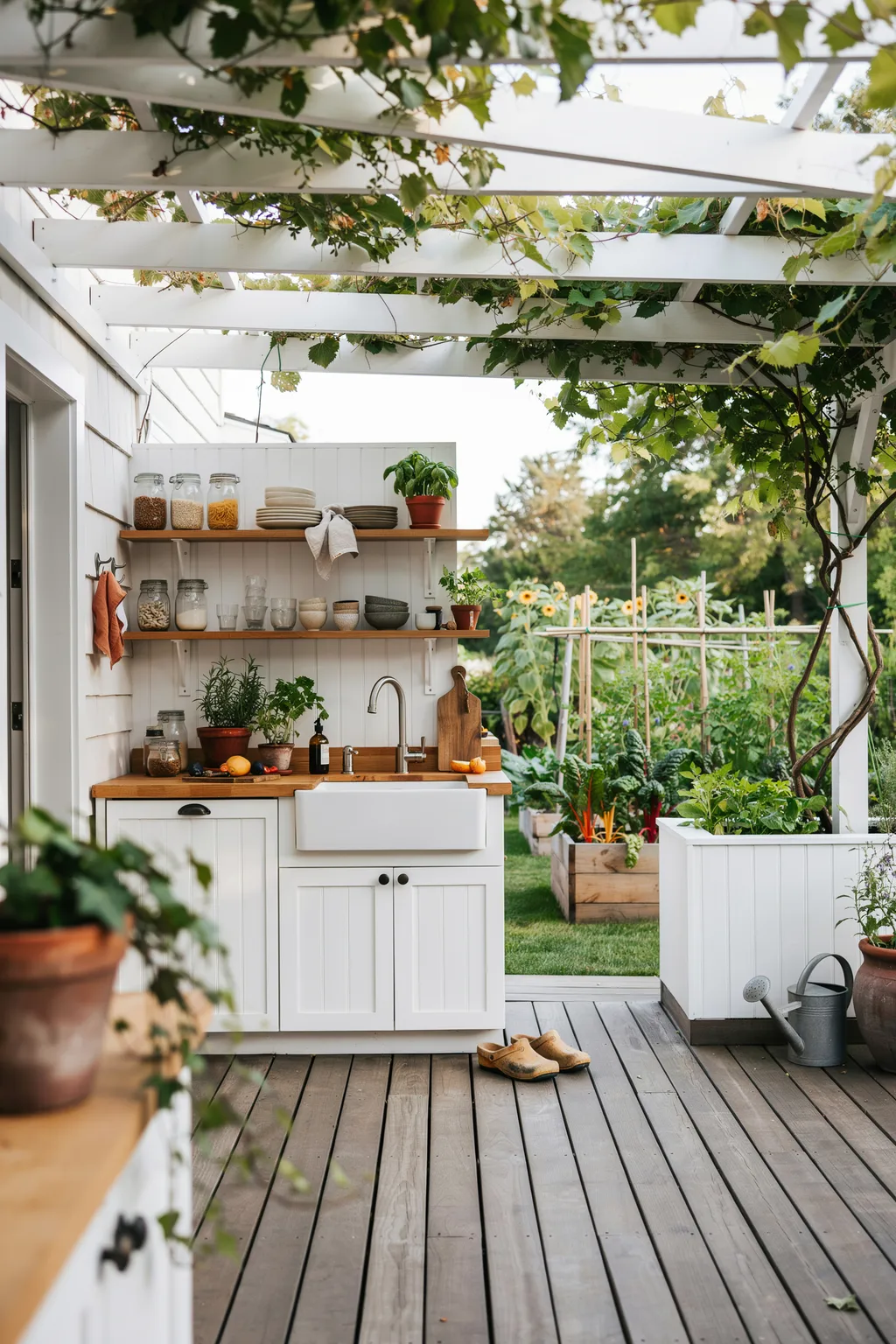 Farmhouse Outdoor Kitchen With Apron Sink