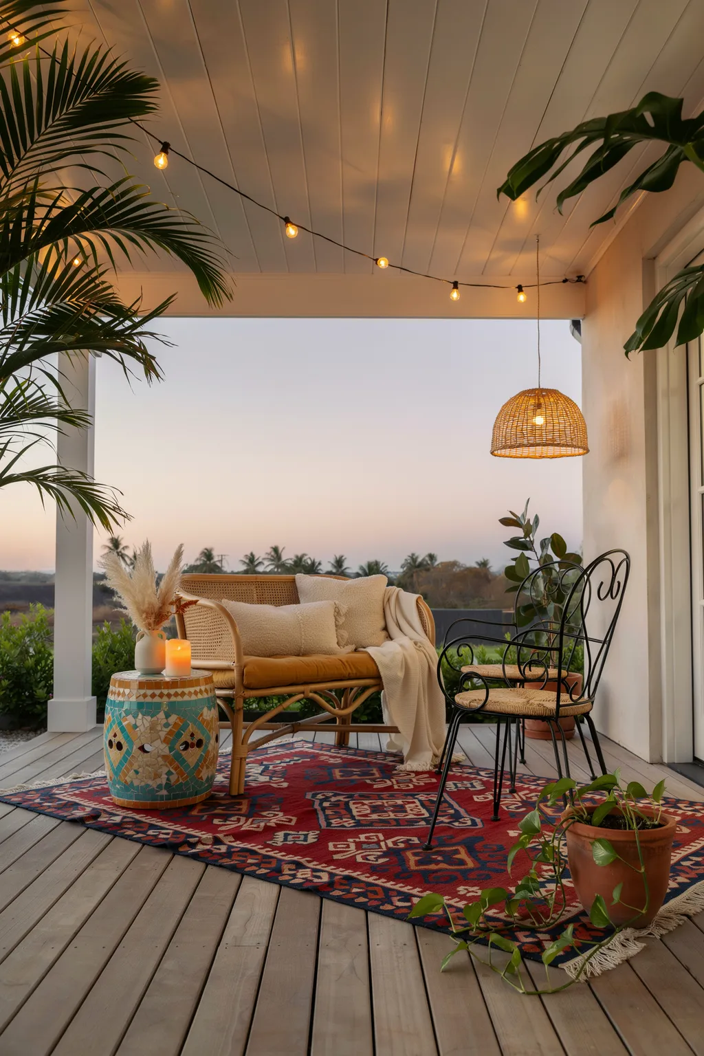 Boho Rattan Patio Wrapped in Palms