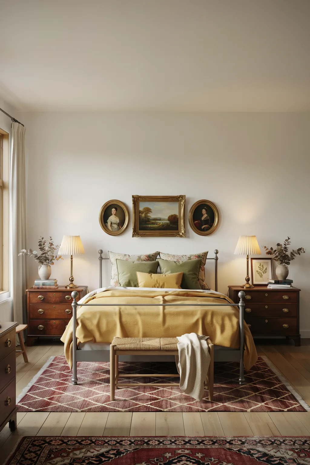Vintage Metal Bed with Portraits