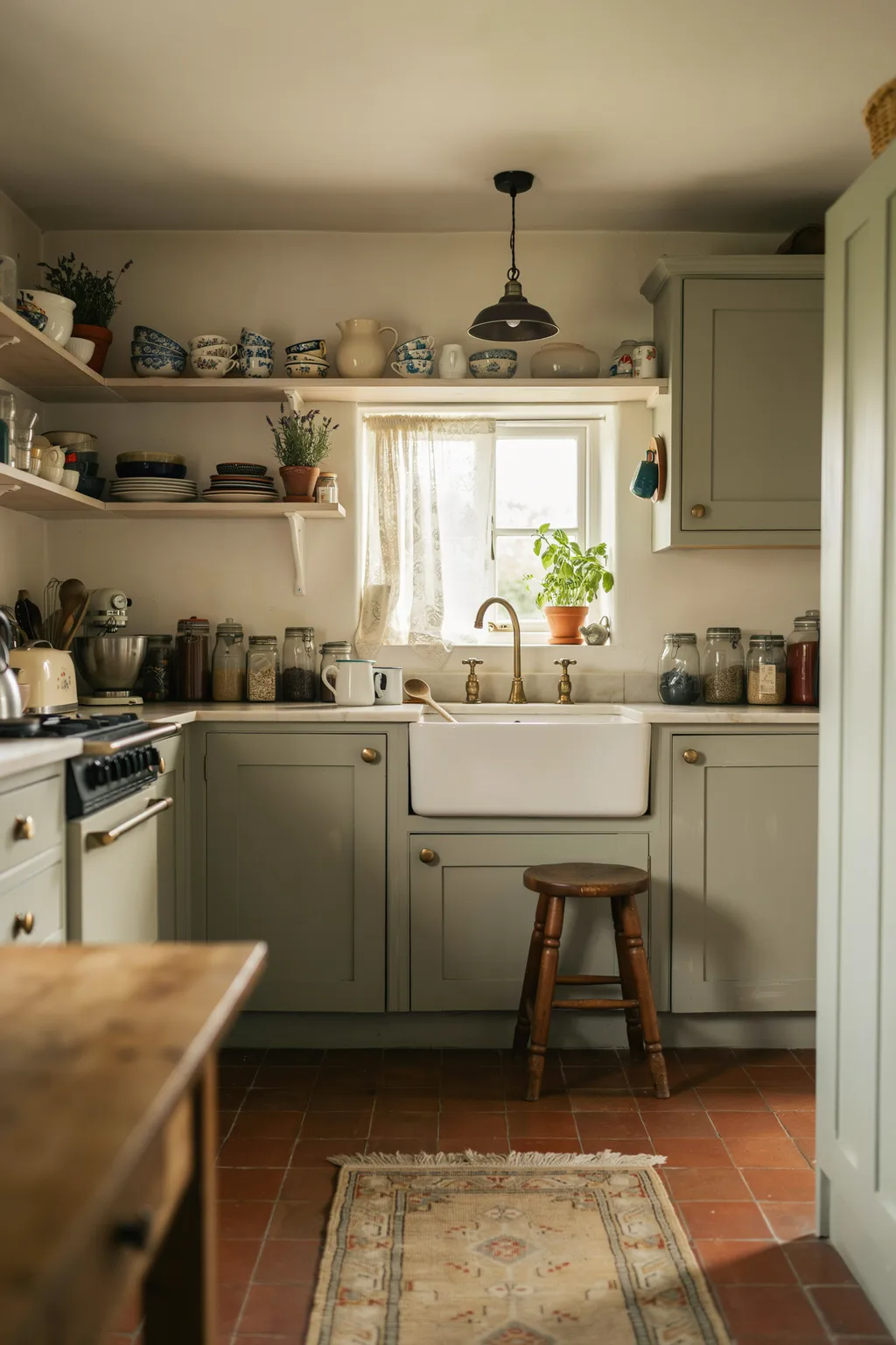Soft Green Cottage Kitchen Sink