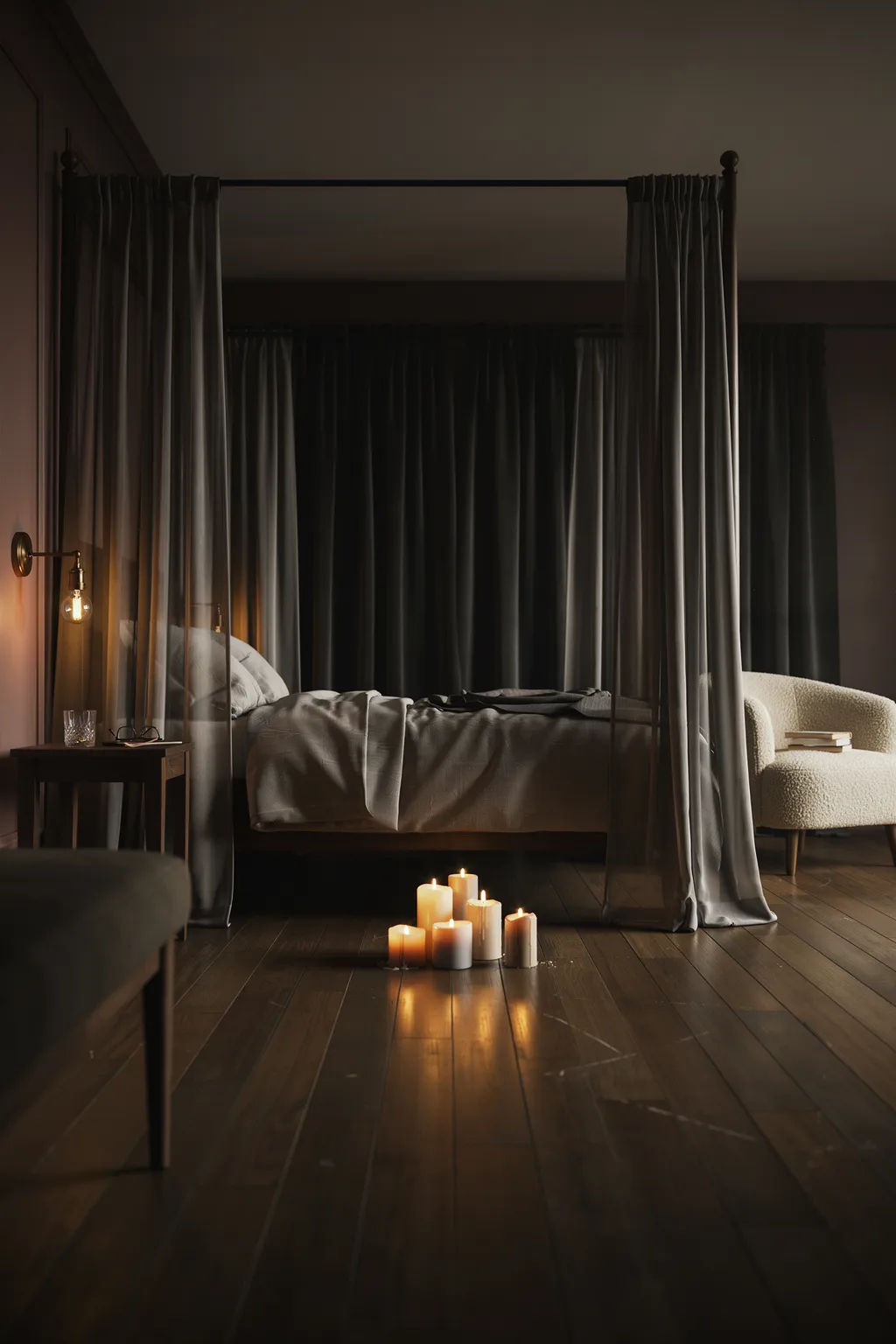 Pillar Candle Romantic Bedroom Mood Idea