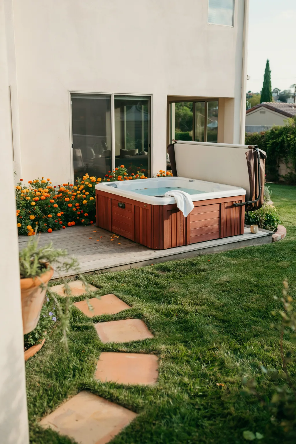 Raised Deck Spa With Easy Fold-Back Cover