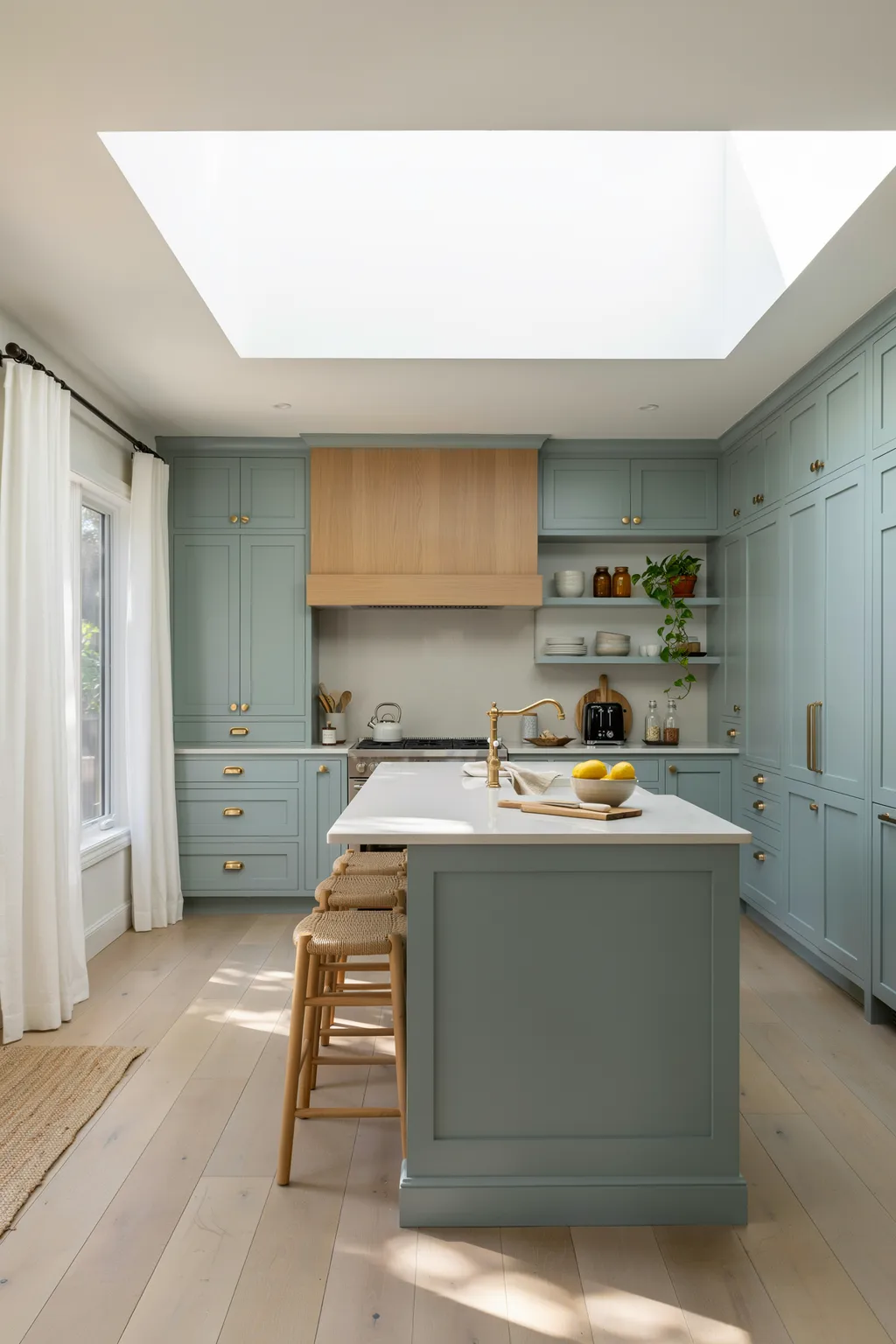 Sage Kitchen With a Skylight