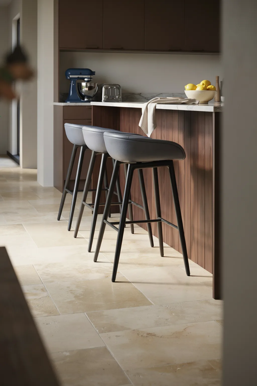 Low-Back Gray Leather Counter Stools