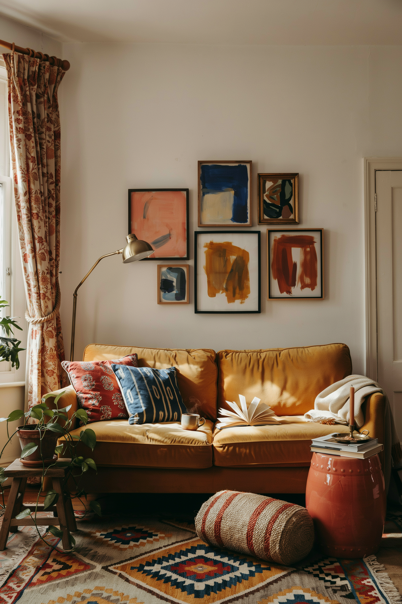 Eclectic Yellow Sofa With Mixed Patterns