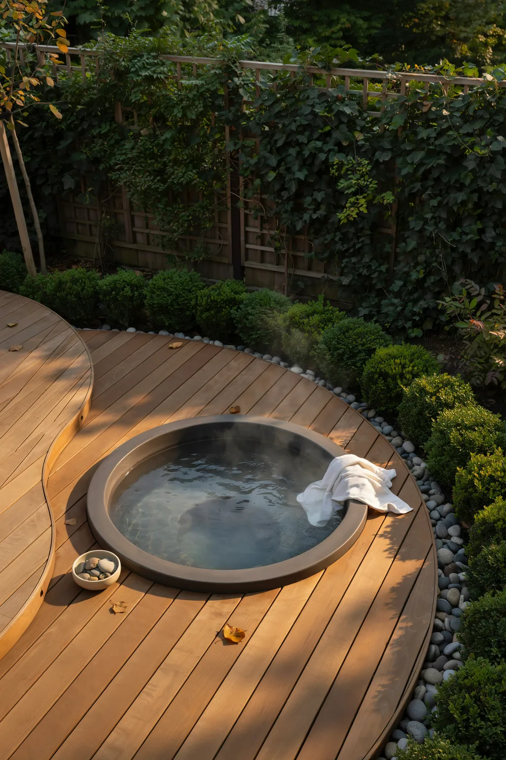 Curved Deck That Hugs A Round Spa