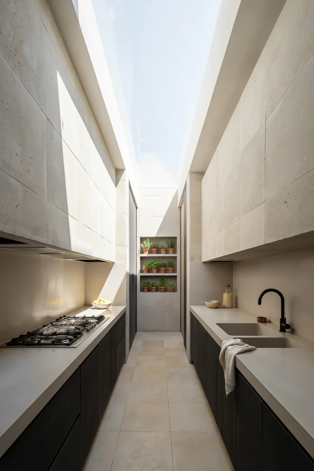 Modern Concrete Outdoor Kitchen Galley