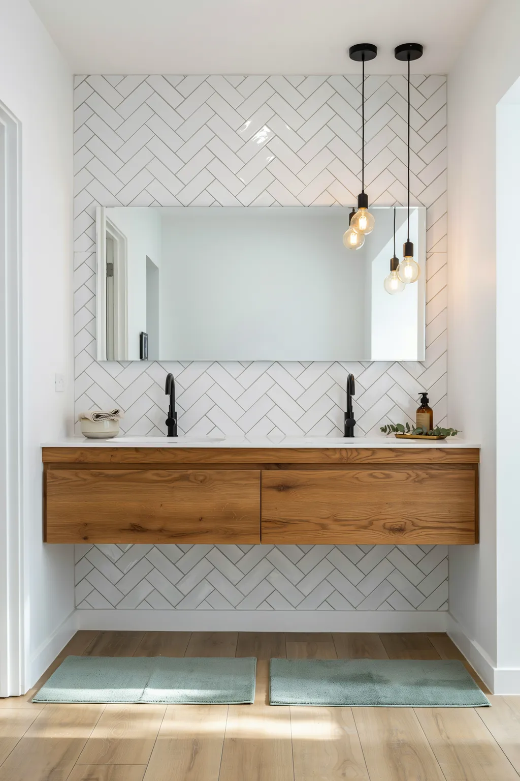 White Herringbone Tile Looks Custom