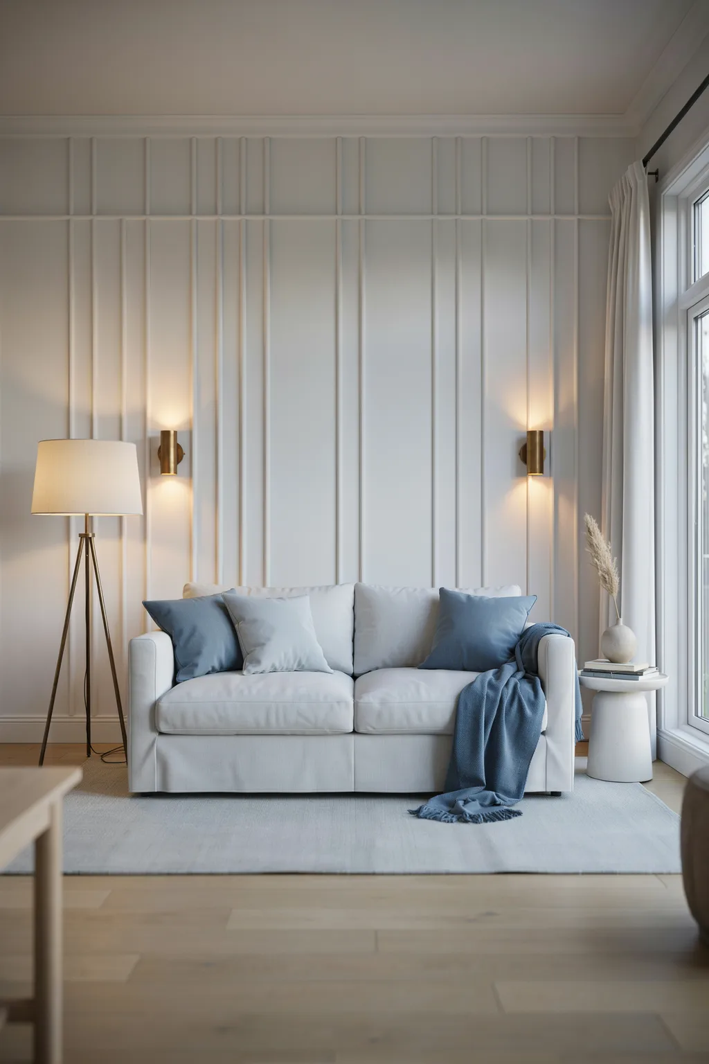 Soft Blue Accents in a White Room