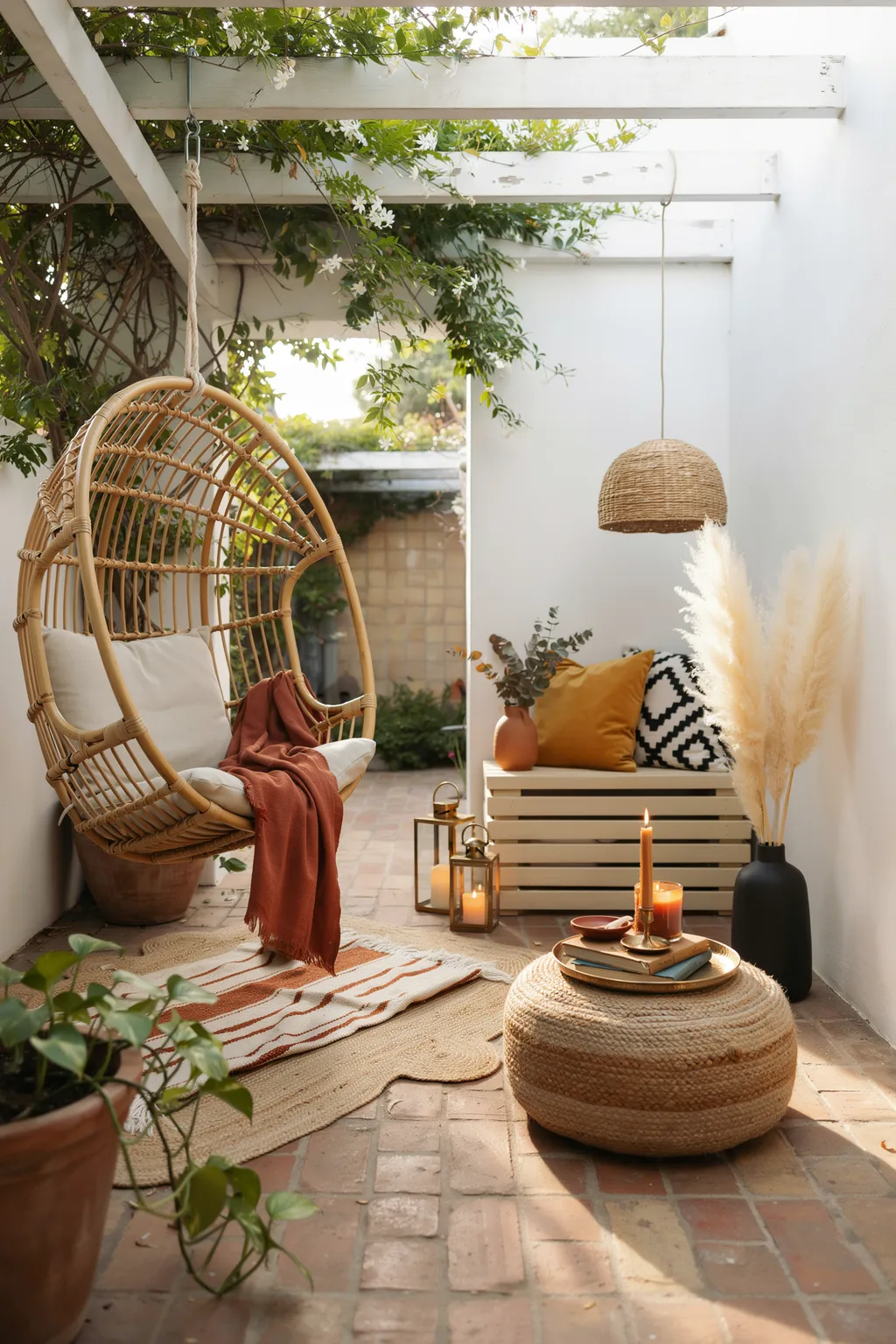 Rattan Egg Chair Corner on a Small Patio