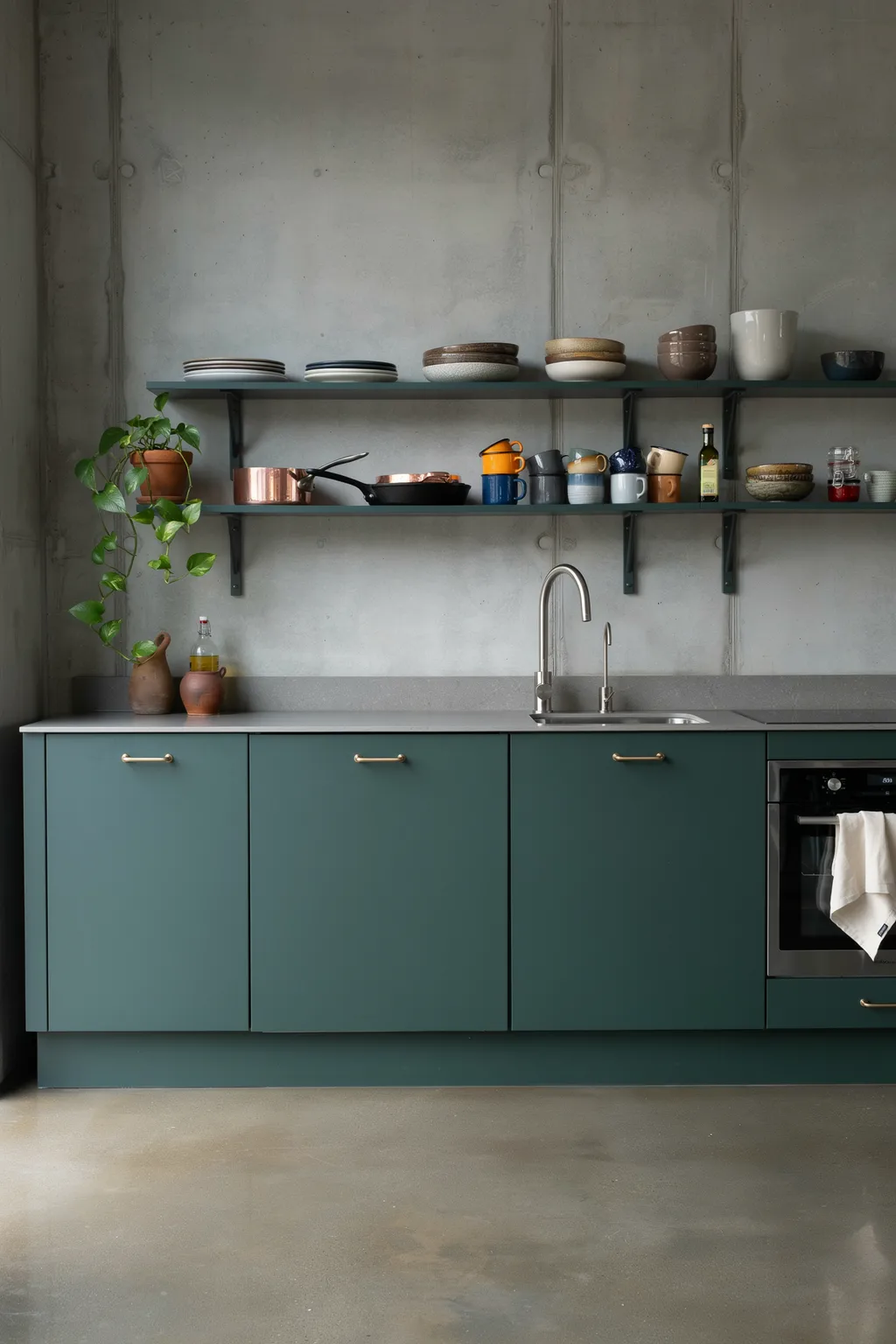 Dark Green Industrial Kitchen