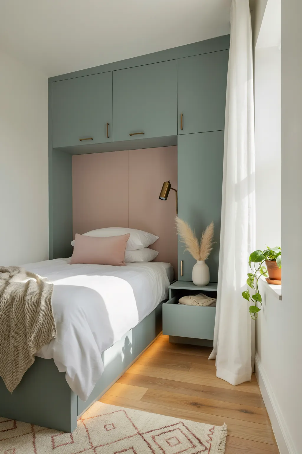 Built-In Storage Wall Around a Bed