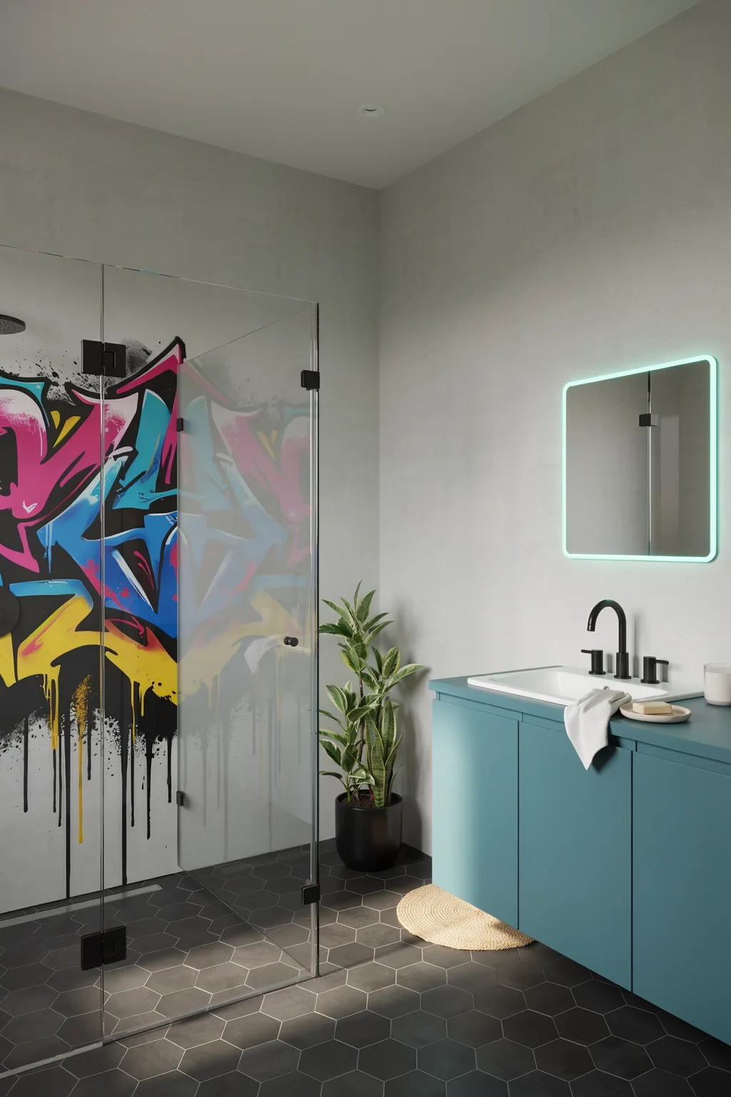 Graffiti Mural Shower Wall Bathroom