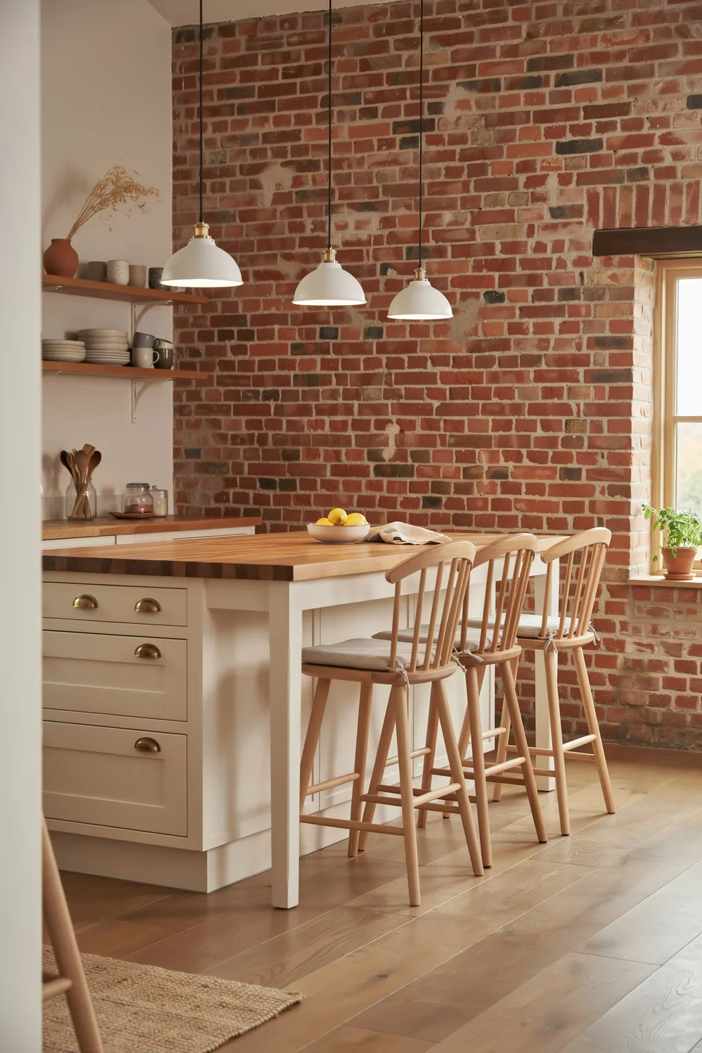 Spindle-Back Oak Stools For Cottage Kitchens