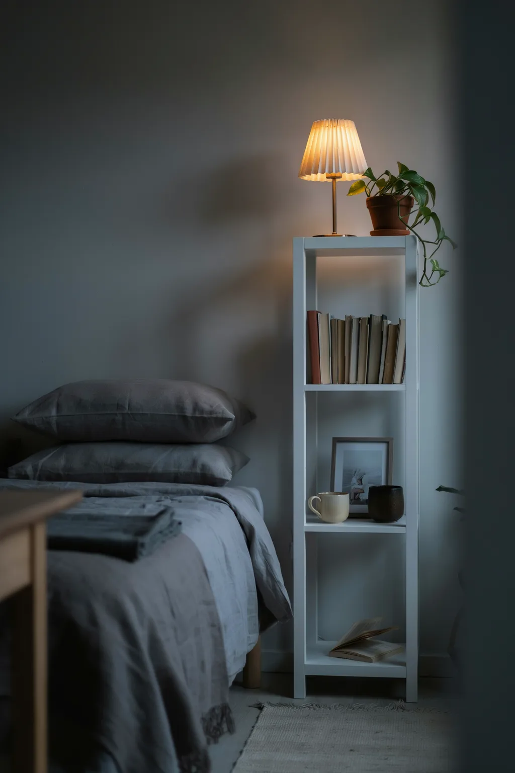 Use a Slim Tower Bookcase as a Nightstand