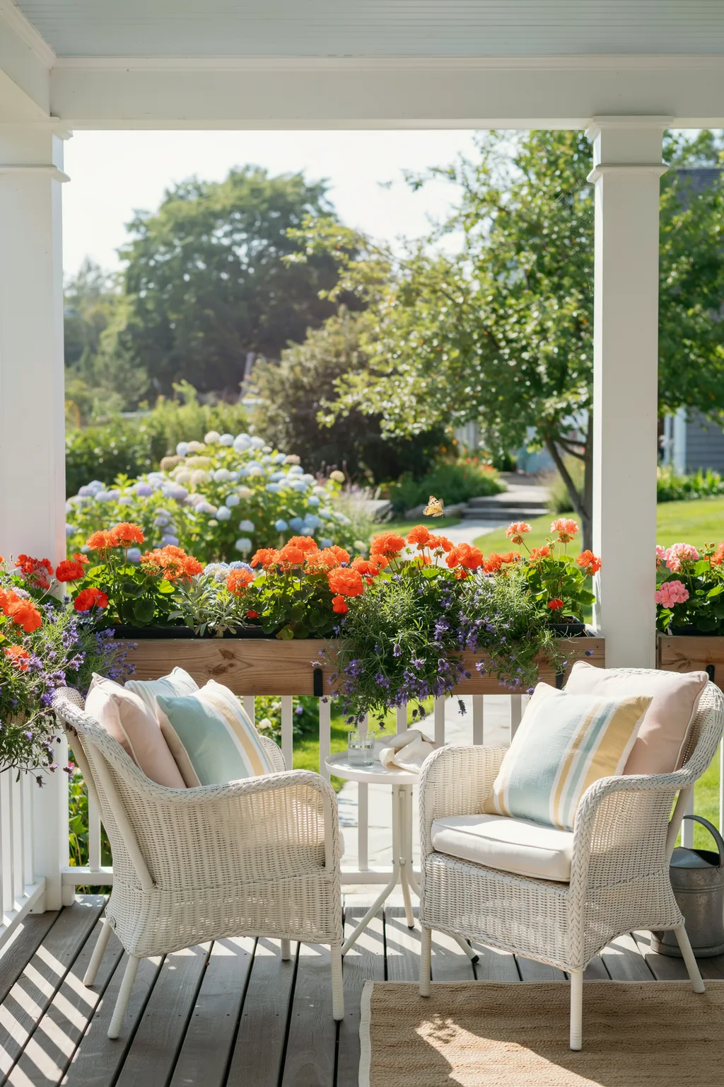 Pastel Summer Porch With White Wicker